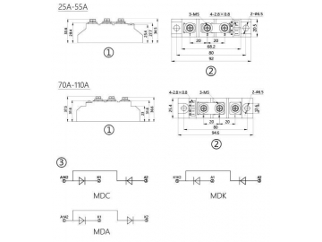 Диодный выпрямительный модуль 25A-110A MDC MDA MDK