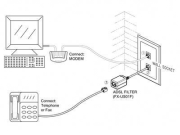 ADSL фильтр, 1 коннектор, 1 разъем (RJ11)