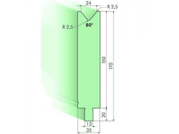 80° матрица для гибочного пресса / листогиба, Н=150мм