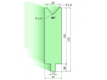 80° матрица для гибочного пресса / листогиба, Н=150мм