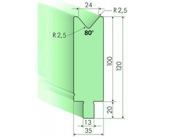 80° матрица для гибочного пресса / листогиба, Н=100мм