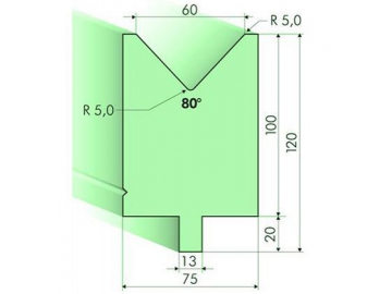 80° матрица для гибочного пресса / листогиба, Н=100мм