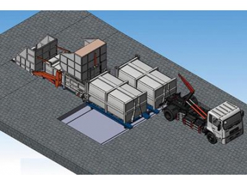 Мусороперегрузочная станция с горизонтальным прессом (передвижной мусорный бак)