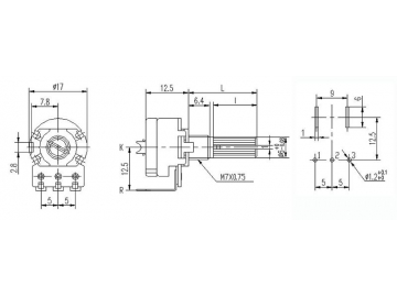 Резистор переменный с выключателем WH148-K2-4 (16 мм, 500 Ом)