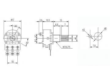 Резистор переменный с выключателем WH148-K4-10 (16 мм, 500 Ом)