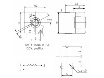Подстроечный резистор P10 (однооборотный, горизонтальный потенциометр, 10 мм)