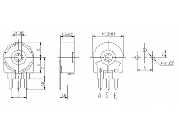 Подстроечный потенциометр PT10-2 (вертикальный, однооборотный потенциометр, 10 мм, 100 Ом)