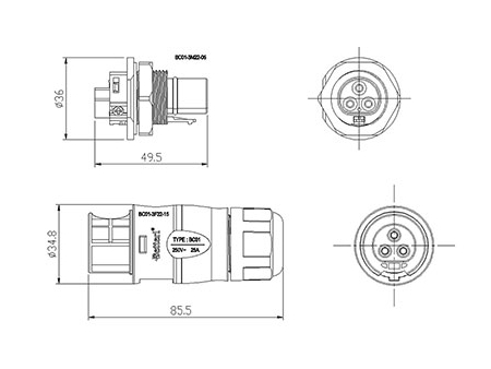 Цилиндрические разъёмы BC01 (3 контакта)