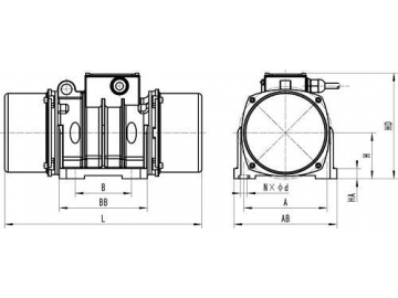 Внешний вибратор (с четырехполюсным и трехфазным электродвигателем)