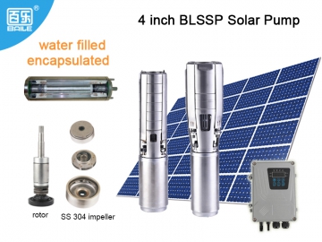 Четырехдюймовый солнечный водяной насос постоянного тока (герметичный погружной двигатель, крыльчатка SS304), BLSSP