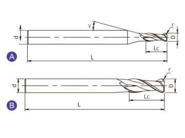 U-RH2  Концевая твердосплавная фреза (радиус на торце, 2 канавки, длинный хвостовик)