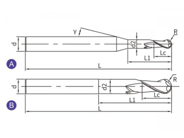 G-BN2  Твердосплавная концевая фреза для обработки графита G-BN2 (шаровой наконечник, 2 канавки, удлиненная канавка)