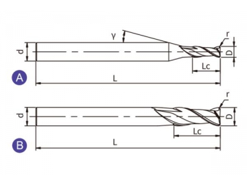 ES-R2  Концевая твердосплавная фреза ES-R2 (радиус на торце, 2 канавкки)