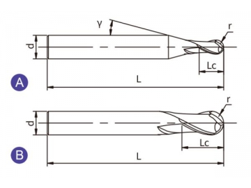 EA-B2  Концевая твердосплавная фреза EA-B2 (сферический наконечник, 2 канавки)