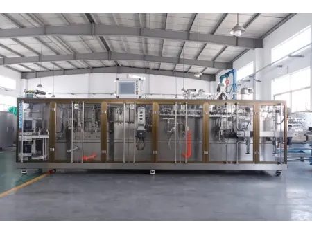 Горизонтальная фасовочно-упаковочная машина для пауч-пакетов с зип-замком с двумя дозирующими головками